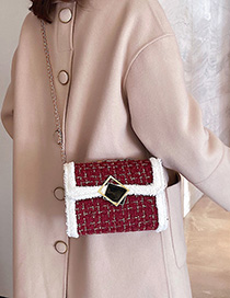 Fashion Red Chain Woolen Diamond Diagonal Shoulder Bag