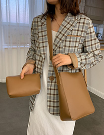 Fashion Brown Covered Bucket Single Shoulder Diagonal Mother And Daughter Bag