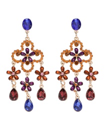 Fashion Color Floral Tassel Cutout Earrings With Diamonds