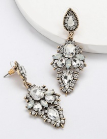 Fashion White Geometric Diamond Earrings With Diamond Drops