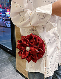 Fashion Red Wine Rhinestone Flower Chain Clip Shoulder Crossbody Bag