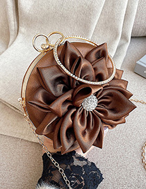 Fashion Brown Rhinestone Flower Chain Clip Shoulder Crossbody Bag