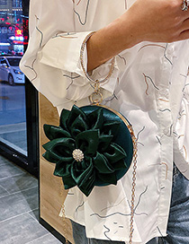 Fashion Dark Green Rhinestone Flower Chain Clip Shoulder Crossbody Bag