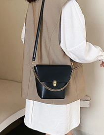Fashion Black Chain Flap Bucket Shoulder Cross Body Bag