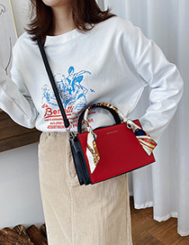 Fashion Red Scarf Stitched Contrast Bronzing Alphabet Shoulder Bag