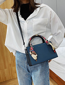 Fashion Blue Scarf Stitched Contrast Bronzing Alphabet Shoulder Bag