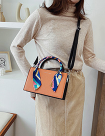 Fashion Orange Scarf Stitched Contrast Bronzing Alphabet Shoulder Bag