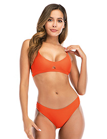 Fashion Orange Solid Color Cutout Low Waist Split Swimsuit