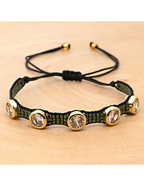 Fashion Green Rice Beads Woven Diamond Bracelet