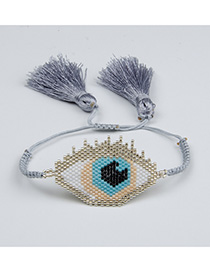 Fashion Gray Rice Beads Woven Eye Tassel Bracelet