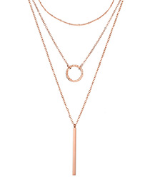Fashion Rose Gold Rectangular Stainless Steel Geometric Round Stacked Gold-plated Necklace
