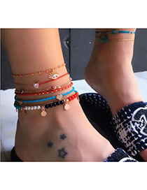 Fashion Red Pearl Anklet Diamond Eyes Love Set