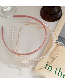Fashion Pink Pearl Wave Metal Toothed Hair Hoop Combination