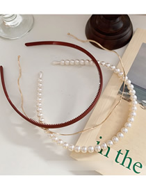 Fashion Red Wine Pearl Wave Metal Toothed Hair Hoop Combination