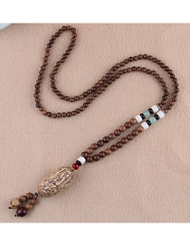 Fashion Khaki Bodhi Beads Long Sweater Chain
