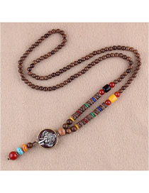 Fashion Brown Elephant Long Wooden Bead Sweater Chain