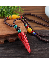 Fashion Red Cinnamon Horn Wooden Beads Long Sweater Chain