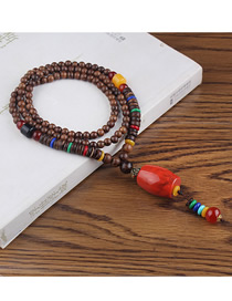 Fashion Red Resin Cylindrical Wooden Beads Long Sweater Chain