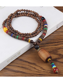 Fashion Brown Plastic Cylindrical Wooden Beads Long Sweater Chain