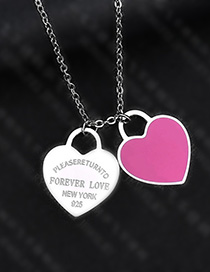 Fashion Rose Heart-steel Stainless Steel Double Heart Enamel Letter Necklace