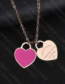 Fashion Rose Heart-rose Gold Stainless Steel Double Heart Enamel Letter Necklace