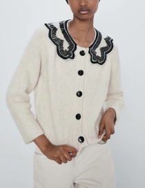 Fashion Creamy-white Wool And Mohair Baby Face Patch Button Down Coat