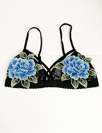 Fashion Black + Blue Lace Embroidered Flower Lingerie