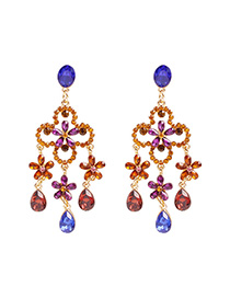 Fashion Golden Crystal Flower Geometric Earrings
