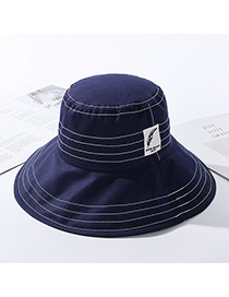 Fashion Navy Traces Of Feathers Foldable Large Brimmed Cotton Hat