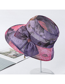 Fashion Violet Printed Bow Pearl Fisherman Hat