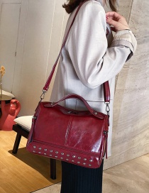 Fashion Wine Red Rivets Stitching Messenger Bag