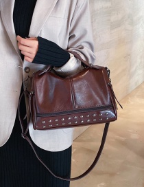 Fashion Brown Rivets Stitching Messenger Bag