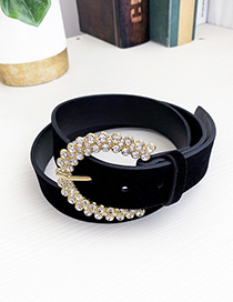 Fashion Black Alloy Pu Cashmere Belt With Diamonds