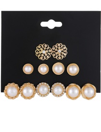 Fashion Golden Pearl Flower Hollow Alloy Pearl Earring Set With Diamonds