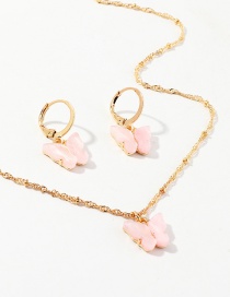 Fashion Pink Geometric Resin Butterfly Necklace Earring Set