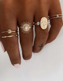 Fashion Golden Sun Diamond Irregular Convex Geometric Ring Set
