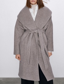 Fashion Beige Long Coat With Belt Wool Lapel