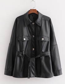 Fashion Black Cropped Leather Jacket With Belt