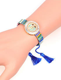 Fashion Blue Braided Tassel And Diamond Alphabet Bracelet