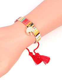 Fashion Red Micro-set Zircon Tree Of Life Tassel Bracelet