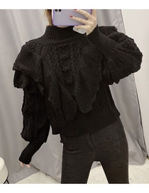 Fashion Black Stacked Ruffled Eight-knit Sweater