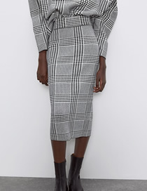 Fashion Houndstooth Knit Houndstooth Straight Skirt