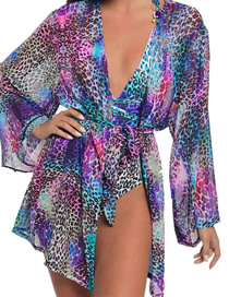 Fashion Purple Leopard Print Tether Cardigan Blouse