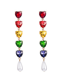 Fashion Color Multi-layer Alloy Glass-set Diamond Love Pearl Earrings