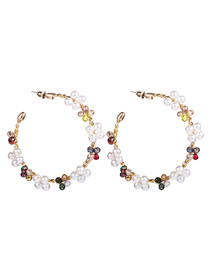 Fashion Color Notched Ring Imitation Pearl Beaded Earrings
