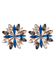 Fashion Blue Gold Alloy Diamond Floral Geometric Earrings