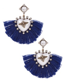 Fashion Royal Blue Alloy Pearl Love Bee Short Tassel Stud Earrings