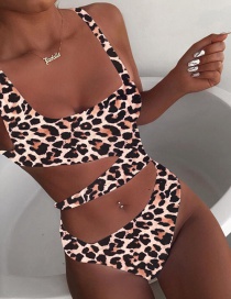 Fashion Leopard Print Leopard Print Cutout Straps Stitching One-piece Swimsuit