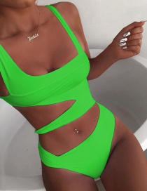 Fashion Fluorescent Green Cutout Lace Up One Piece Swimsuit
