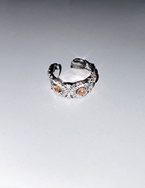 Fashion Rose Gold Alloy Diamond Small Daisy Wide Edge Adjustable Split Ring